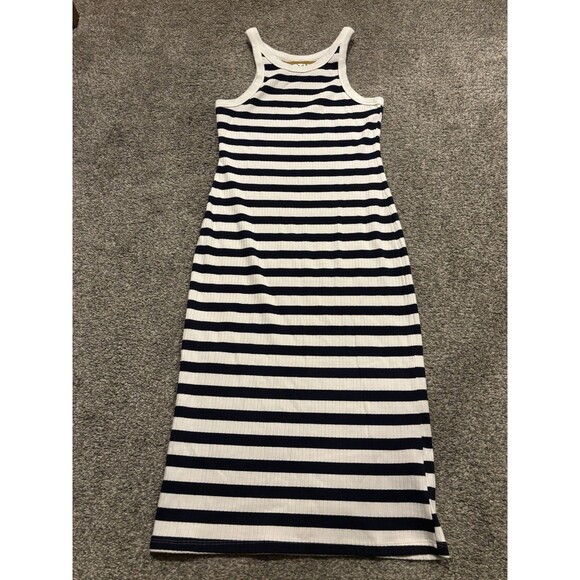 MOTHER The Chin Ups Midi Dress Size M Navy Blue White Stripe Ribbed Tank - Picture 1 of 7